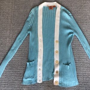 Classic Tory Burch cardigan with gold logo buttons